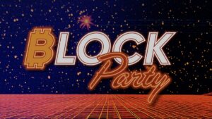 A graphic displaying the logo for Circa Hotel & Casino's Bitcoin-themed Block Party