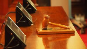 A photo of a courtroom gavel.