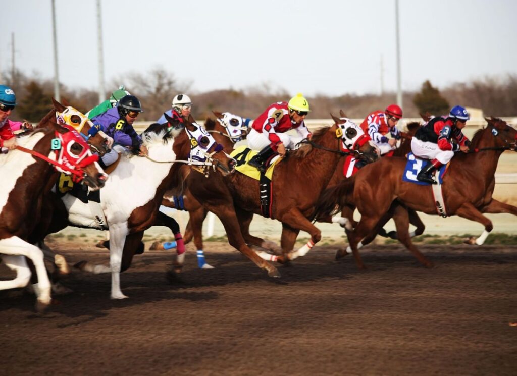 A photo of a horse race.