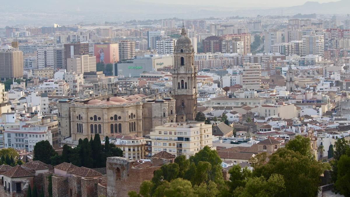 An aerial photo of the Malaga skyline.