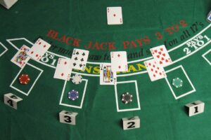 A blackjack hand in progress