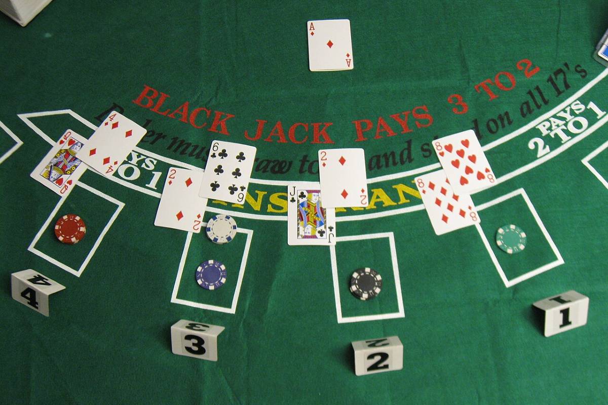 A blackjack hand in progress