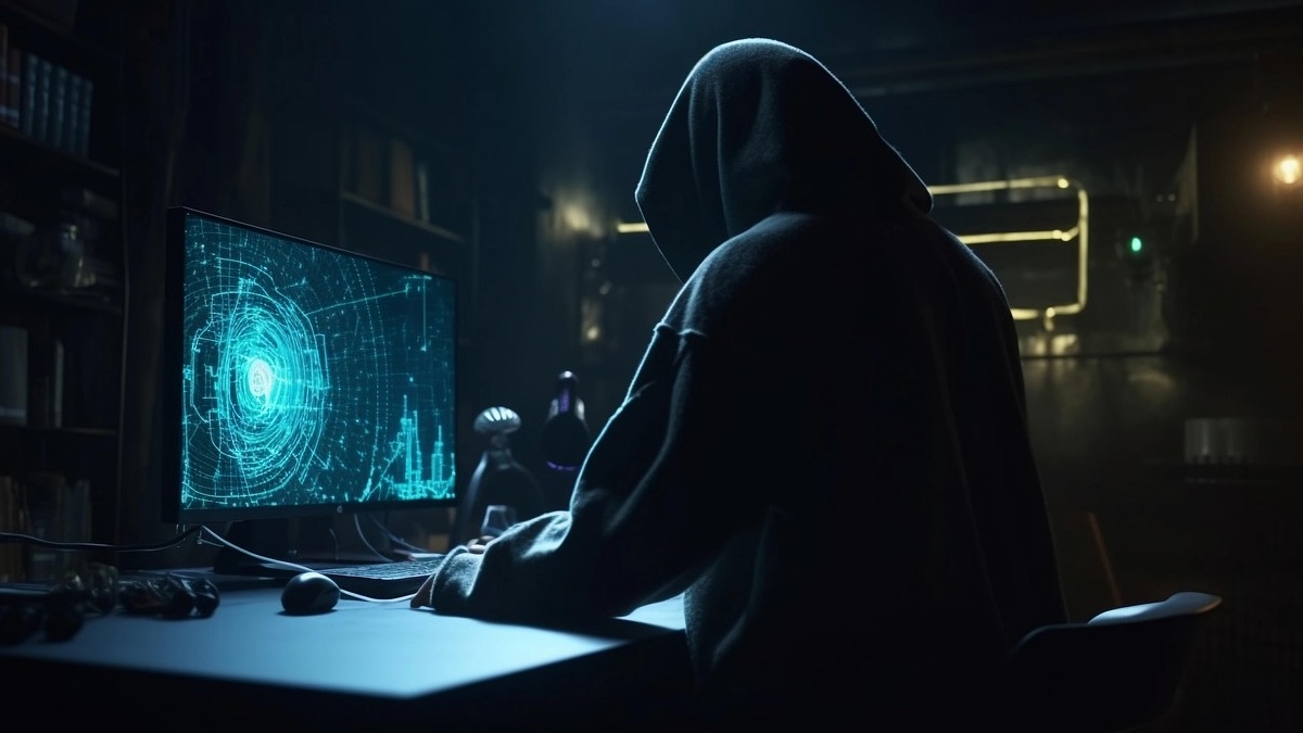An illustration of a shadowy hacker hunched over a laptop.
