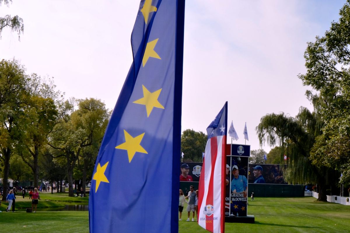 USA and Europe flags in the Ryder Cup