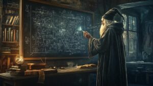 A wizard solving math problems