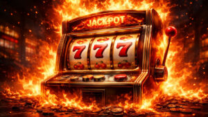 Illustration of a slot machine blazing with flames.