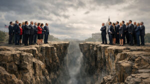 Two groups of lawmakers separated by a yawning chasm