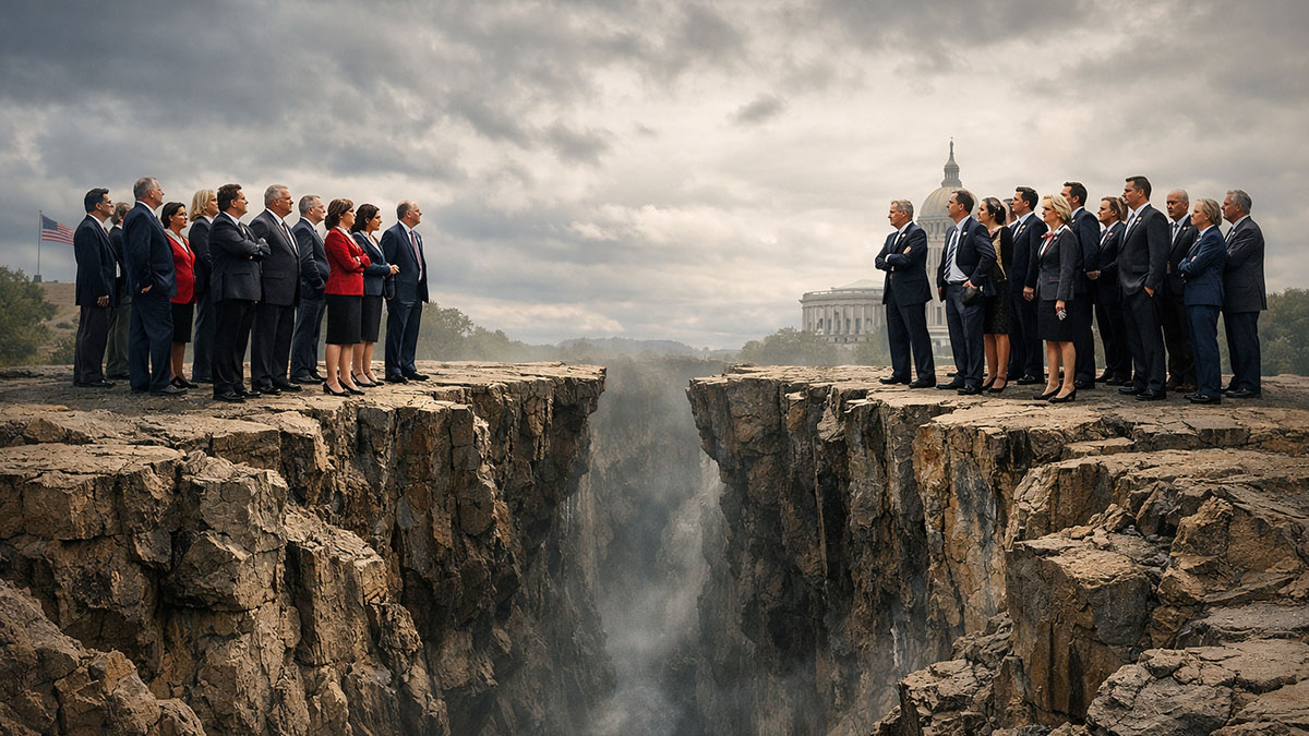 Two groups of lawmakers separated by a yawning chasm