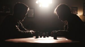 Two players battling in heads-up poker