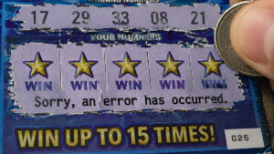 A lottery ticket displaying an error message.