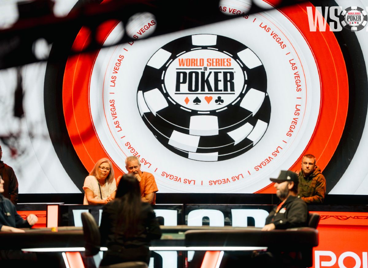 A WSOP logo at a live poker tournament.