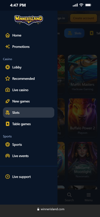 Best Payout Casinos in Canada Winner Island Menu