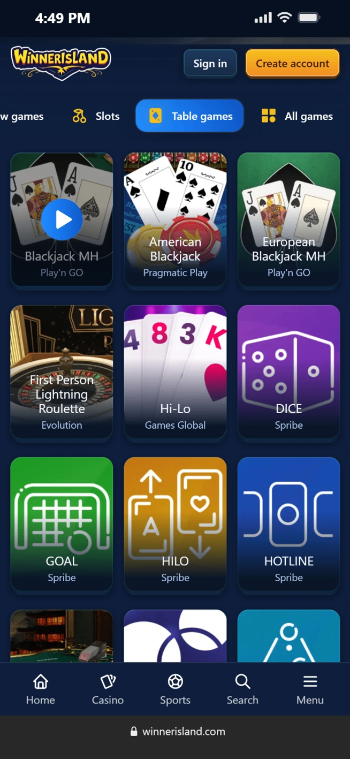 Best Payout Casinos in Canada Winner Island Table Games