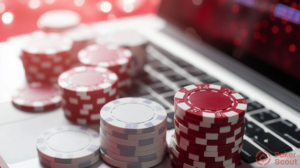 poker chips and laptop