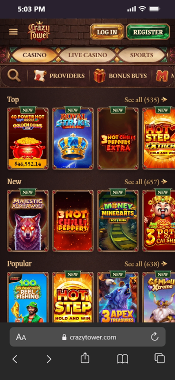 New Casinos in Canada CrazyTower Games Page