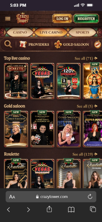 New Casinos in Canada CrazyTown Live Games Page