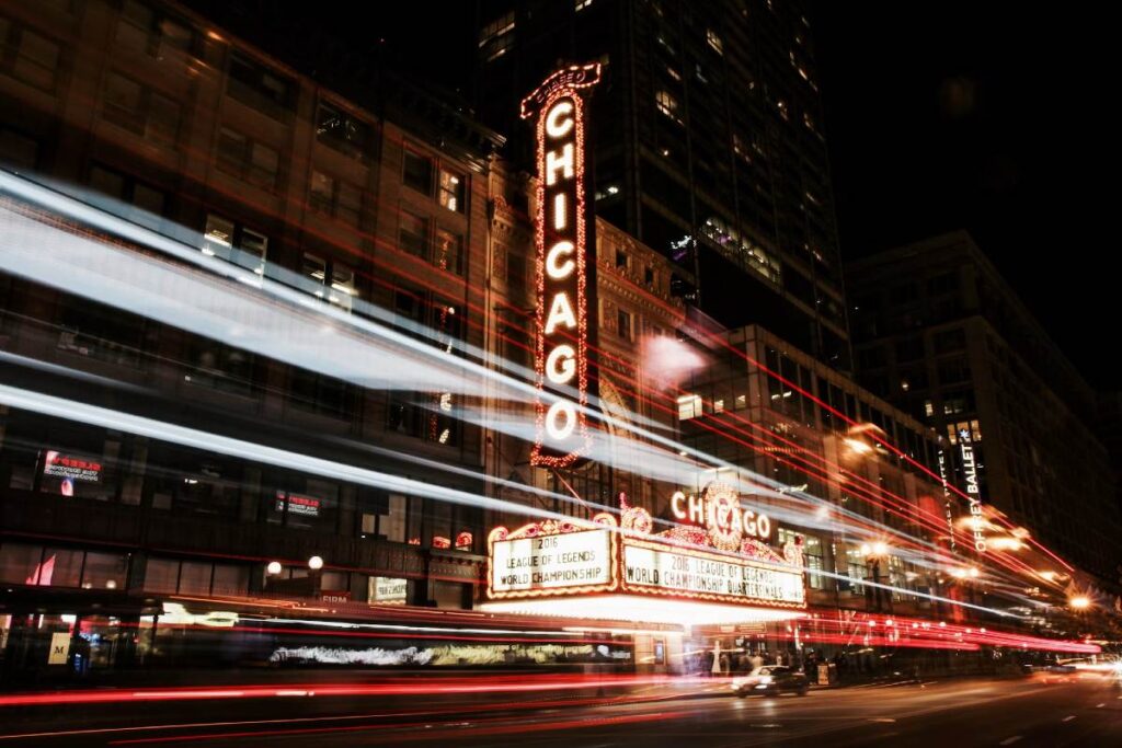 A sign for a Chicago theater