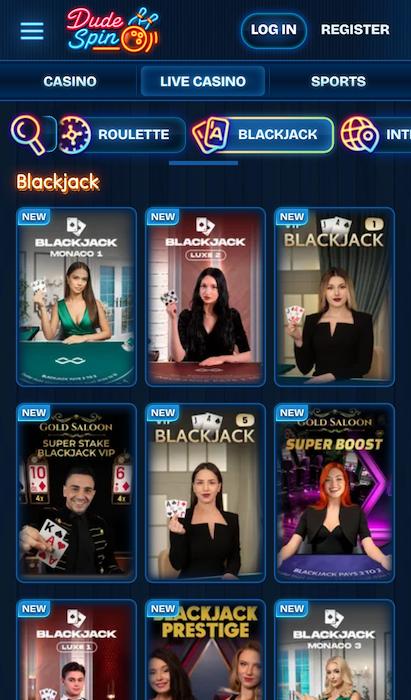 Dudespin live blackjack