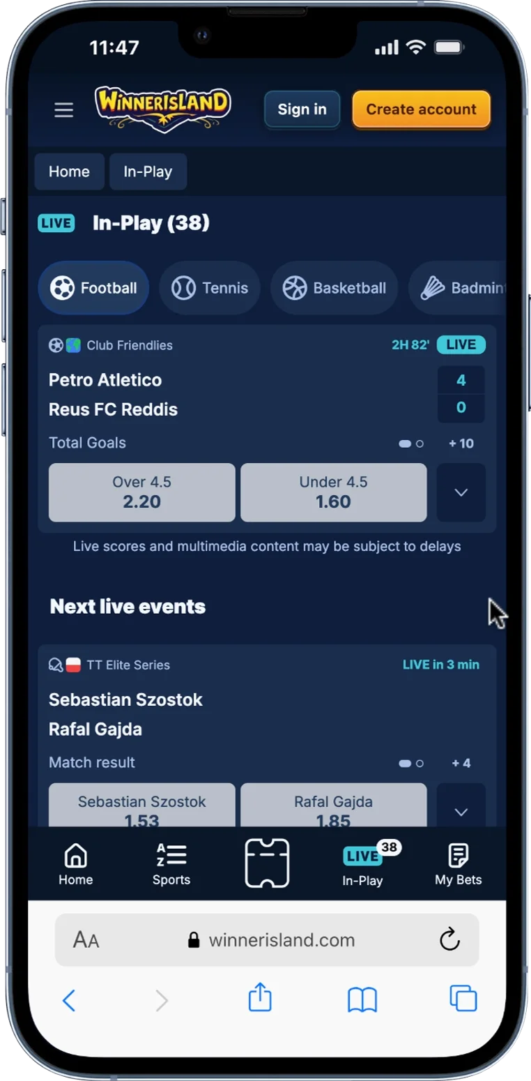 Winner Island live betting