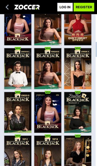 Zoccer live blackjack
