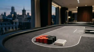 Professional poker table with red and black chips representing Madrid’s first WSOP Circuit festival
