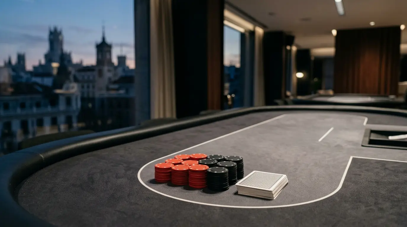 Professional poker table with red and black chips representing Madrid’s first WSOP Circuit festival